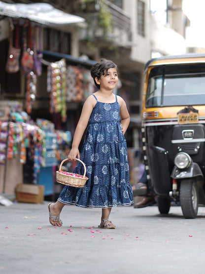 Natural Indigo Dyed Tiered Dress sun