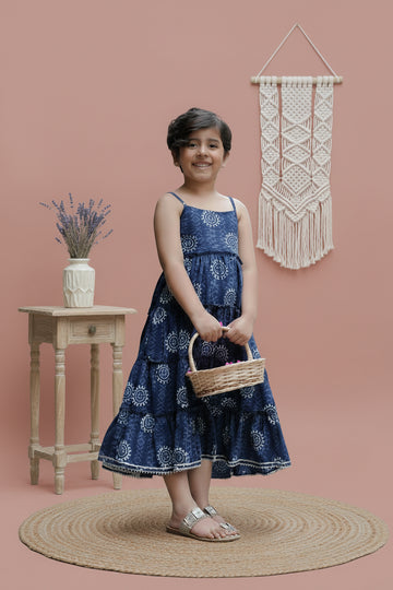 Natural Indigo Dyed Tiered Dress sun
