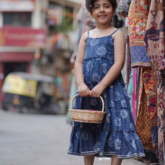 Natural Indigo Dyed Tiered Dress sun