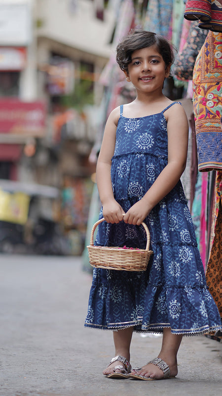 Natural Indigo Dyed Tiered Dress sun