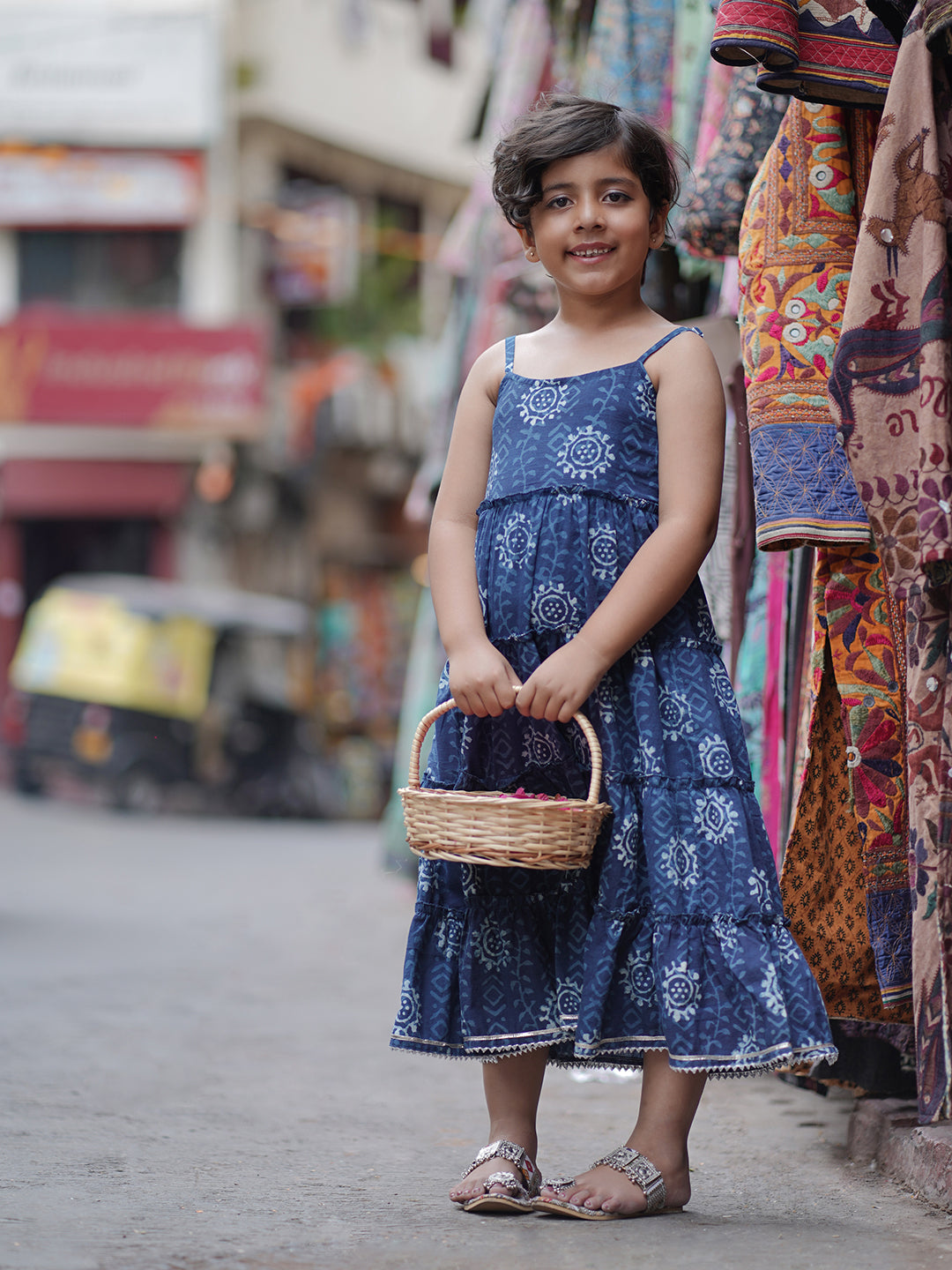 Natural Indigo Dyed Tiered Dress sun