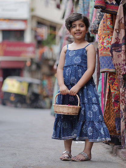 Natural Indigo Dyed Tiered Dress sun