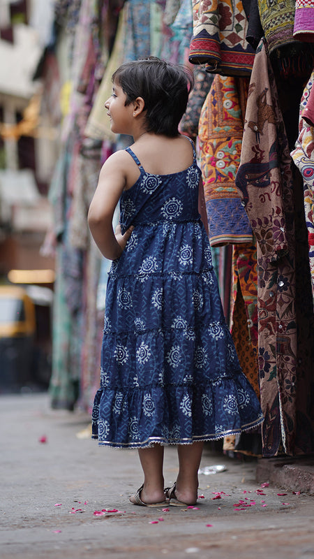 Natural Indigo Dyed Tiered Dress sun