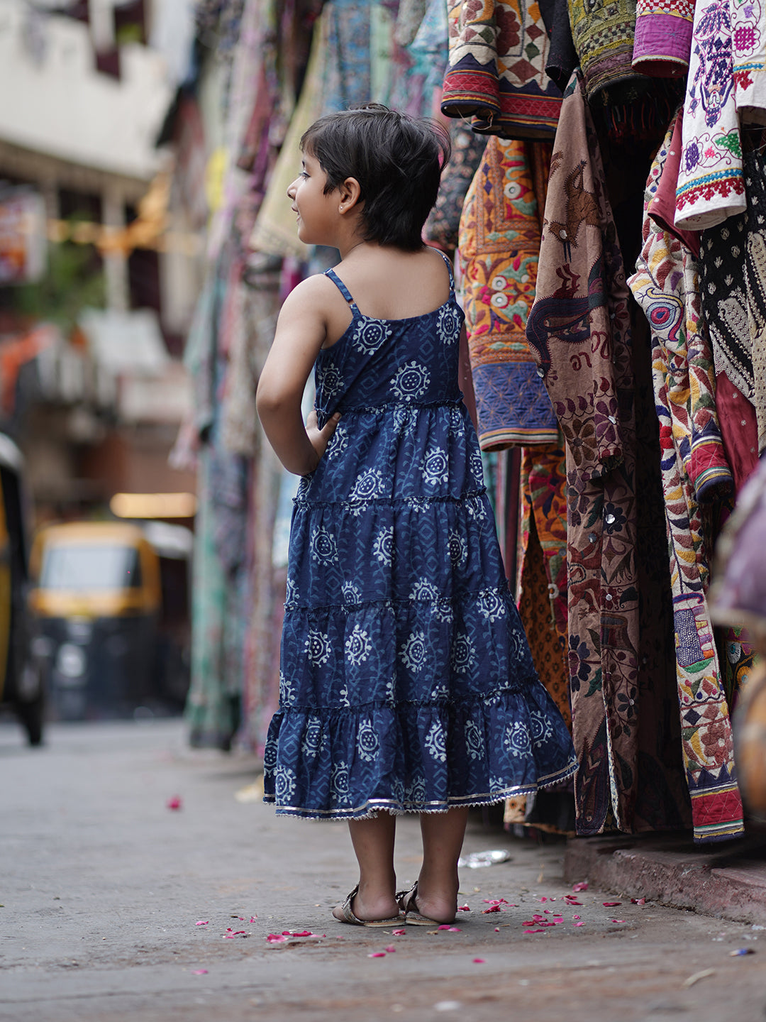 Natural Indigo Dyed Tiered Dress sun