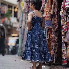 Natural Indigo Dyed Tiered Dress sun