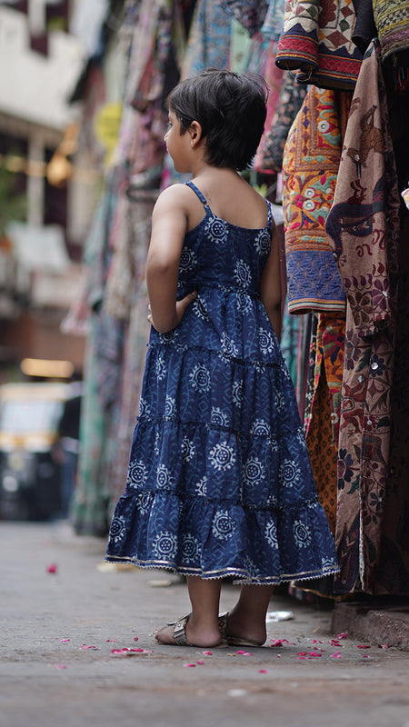 Natural Indigo Dyed Tiered Dress sun