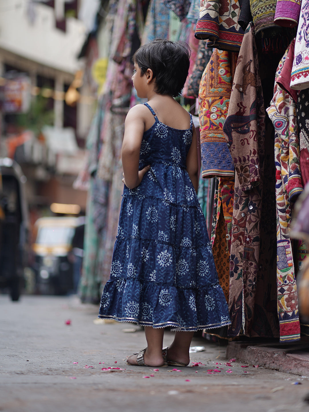 Natural Indigo Dyed Tiered Dress sun