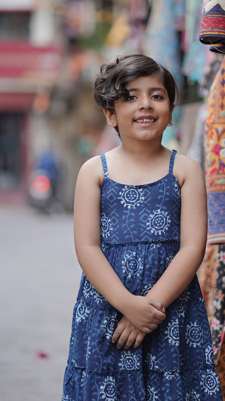 Natural Indigo Dyed Tiered Dress sun