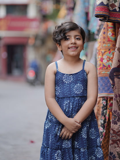 Natural Indigo Dyed Tiered Dress sun