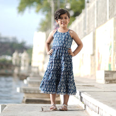 Natural Indigo Dyed Tiered Dress Floral