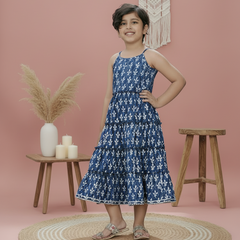 Natural Indigo Dyed Tiered Dress Floral