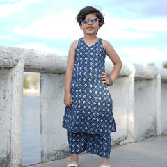 Indigo Diamond Hand Block Print Kurta Palazzo Pants Set