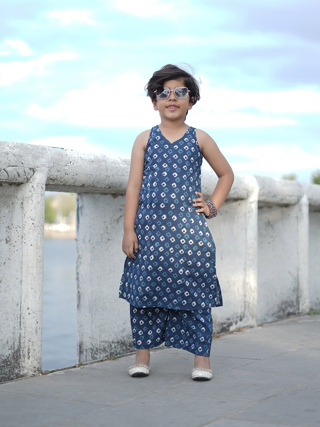 Indigo Diamond Hand Block Print Kurta Palazzo Pants Set