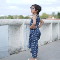 Indigo Diamond Hand Block Print Kurta Palazzo Pants Set