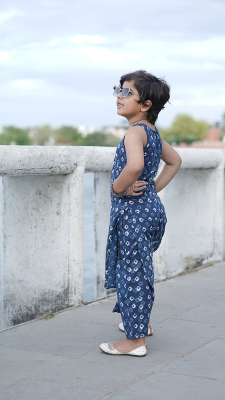 Indigo Diamond Hand Block Print Kurta Palazzo Pants Set