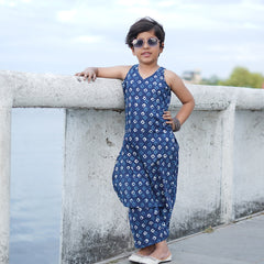 Indigo Diamond Hand Block Print Kurta Palazzo Pants Set