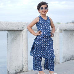 Indigo Diamond Hand Block Print Kurta Palazzo Pants Set