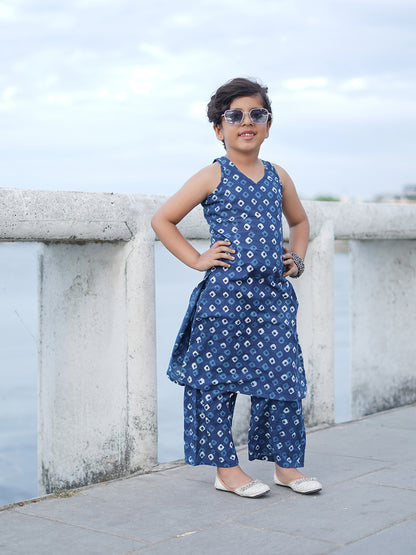 Indigo Diamond Hand Block Print Kurta Palazzo Pants Set