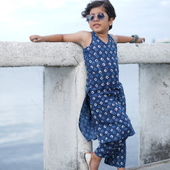 Indigo Diamond Hand Block Print Kurta Palazzo Pants Set