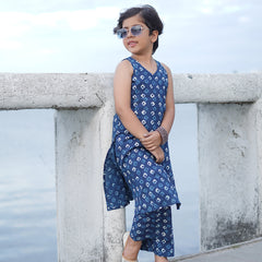 Indigo Diamond Hand Block Print Kurta Palazzo Pants Set