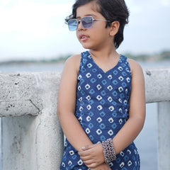 Indigo Diamond Hand Block Print Kurta Palazzo Pants Set