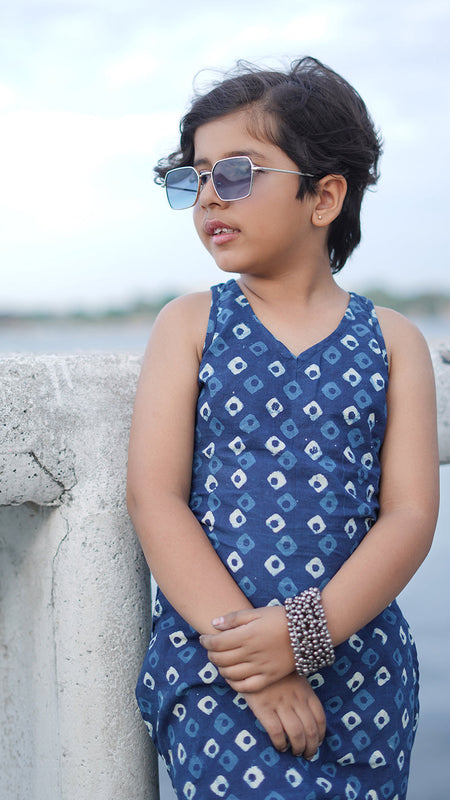 Indigo Diamond Hand Block Print Kurta Palazzo Pants Set