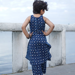 Indigo Diamond Hand Block Print Kurta Palazzo Pants Set