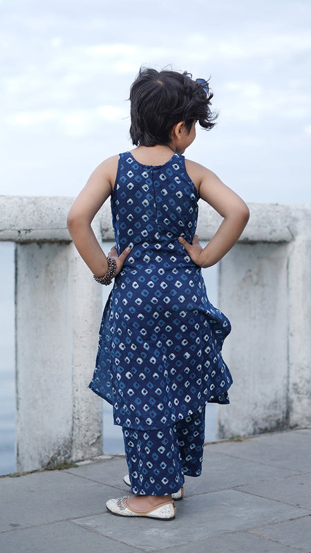 Indigo Diamond Hand Block Print Kurta Palazzo Pants Set