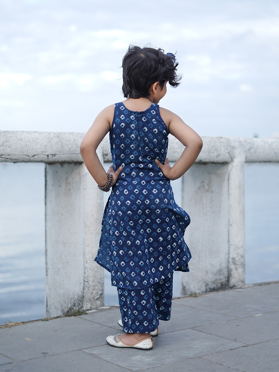 Indigo Diamond Hand Block Print Kurta Palazzo Pants Set