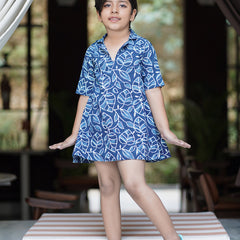 Natural Indigo Dyed Tiered Dress Shirt dress