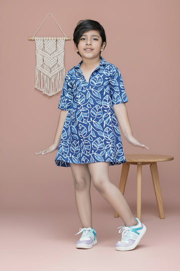 Natural Indigo Dyed Tiered Dress Shirt dress