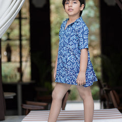 Natural Indigo Dyed Tiered Dress Shirt dress