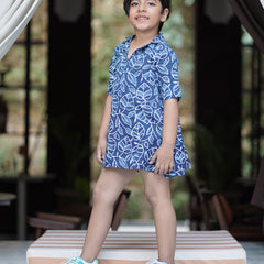 Natural Indigo Dyed Tiered Dress Shirt dress