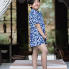 Natural Indigo Dyed Tiered Dress Shirt dress