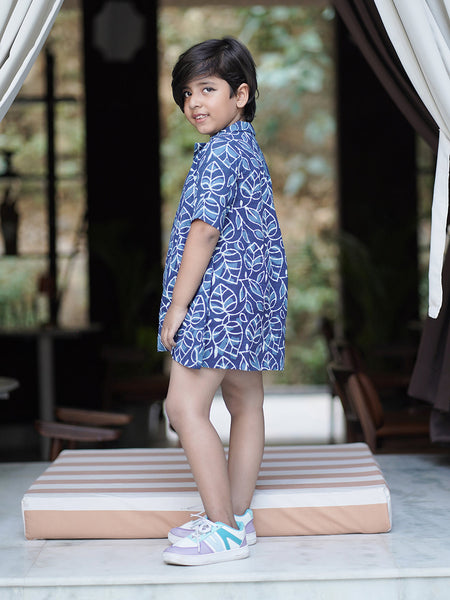 Natural Indigo Dyed Tiered Dress Shirt dress