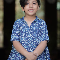 Natural Indigo Dyed Tiered Dress Shirt dress