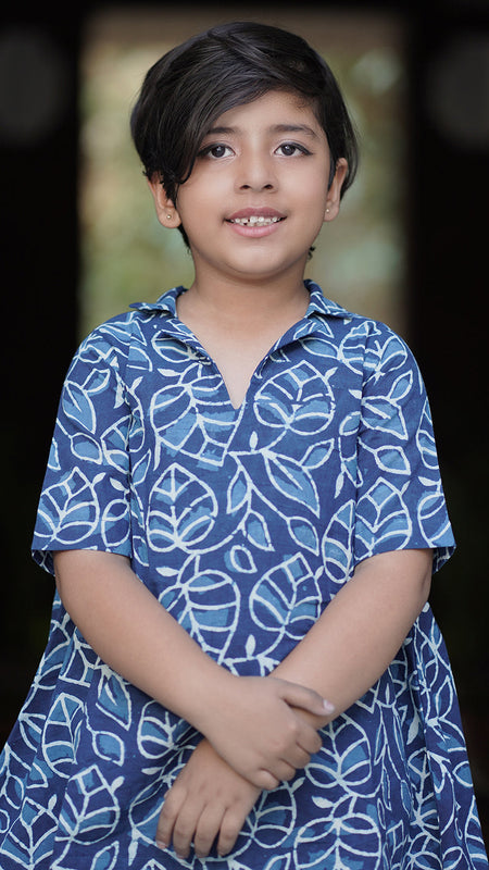 Natural Indigo Dyed Tiered Dress Shirt dress