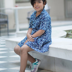 Natural Indigo Dyed Tiered Dress Shirt dress