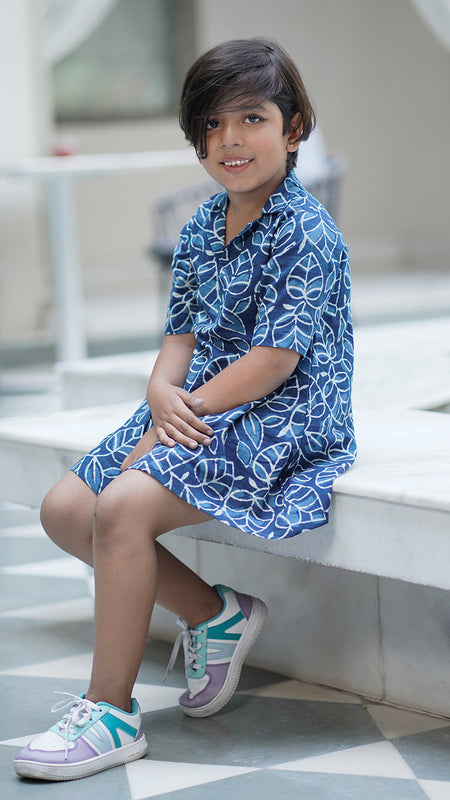 Natural Indigo Dyed Tiered Dress Shirt dress