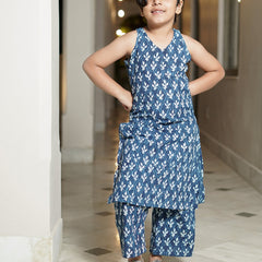 Indigo Booti Hand Block Print Kurta Pallazo Pants Set