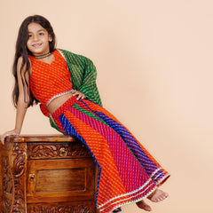 Pachrangi Leheriya Lehenga Set