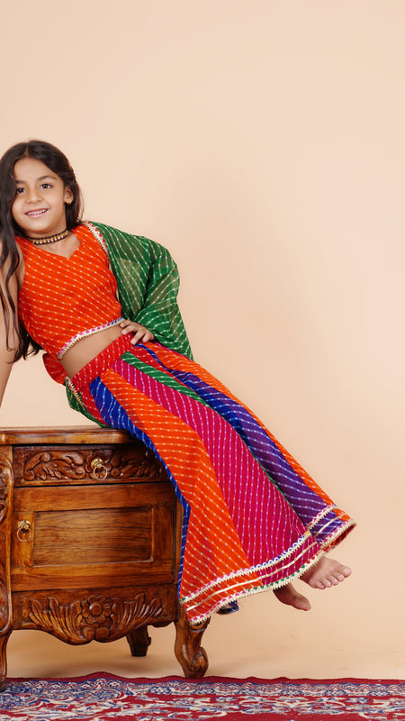 Pachrangi Leheriya Lehenga Set