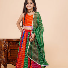 Pachrangi Leheriya Lehenga Set