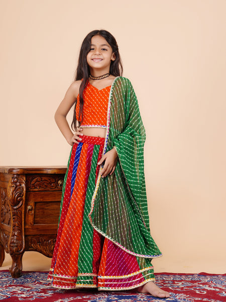 Orange Pachrangi Leheriya Lehenga Set