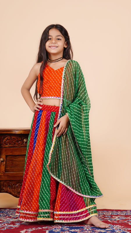 Pachrangi Leheriya Lehenga Set