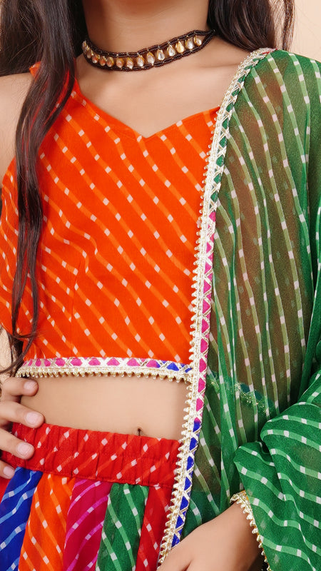 Orange Pachrangi Leheriya Lehenga Set