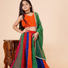 Pachrangi Leheriya Lehenga Set