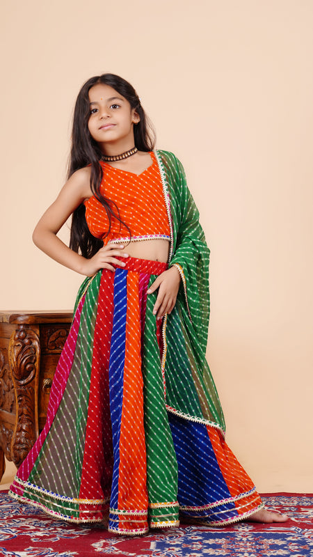 Pachrangi Leheriya Lehenga Set