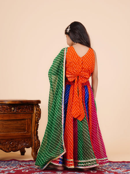 Orange Pachrangi Leheriya Lehenga Set