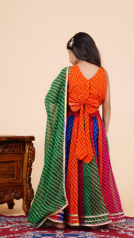 Pachrangi Leheriya Lehenga Set